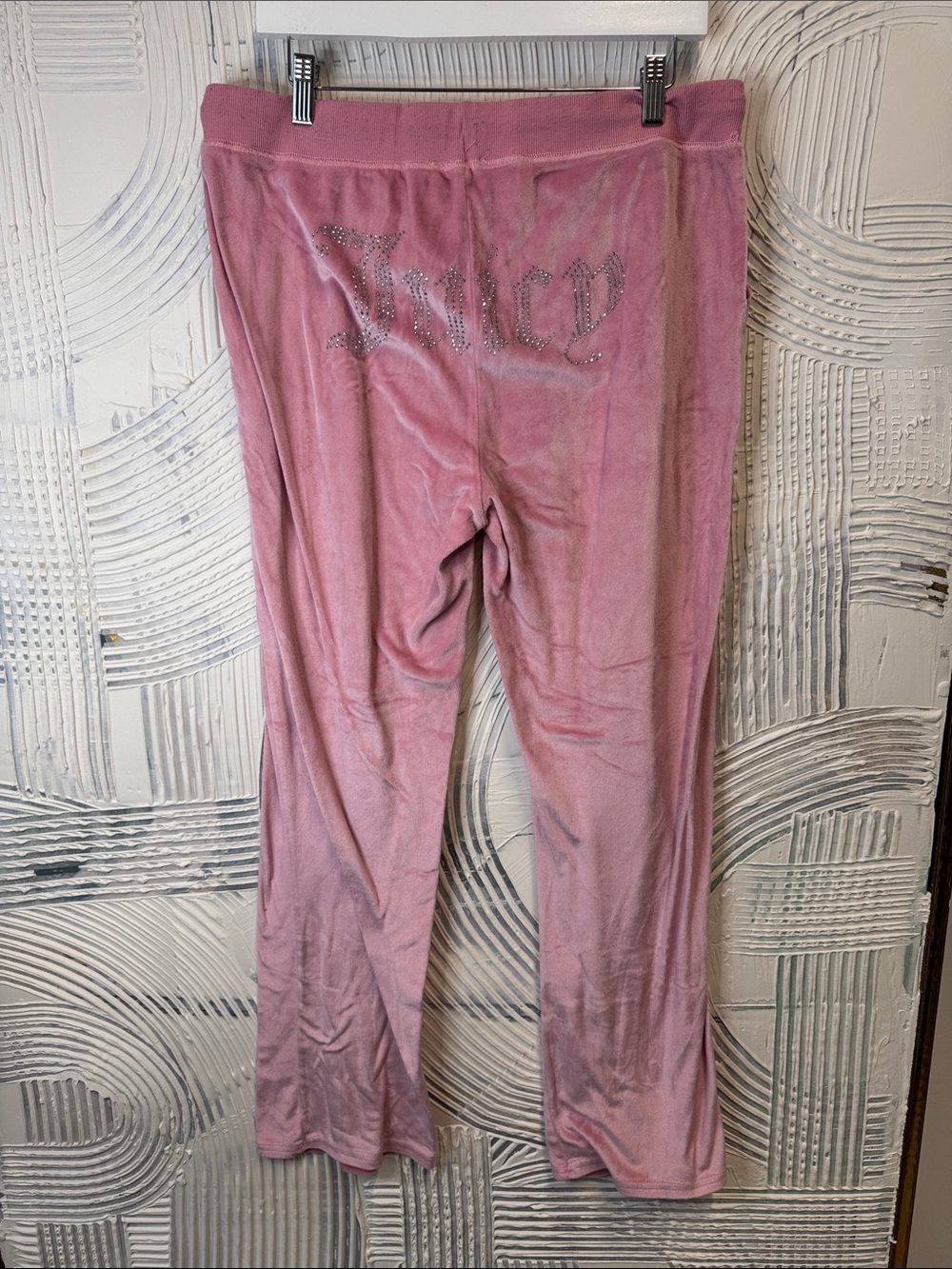 Juicy Couture Pink Rhinestone Logo Velour Y2K Lounge Pants N0669